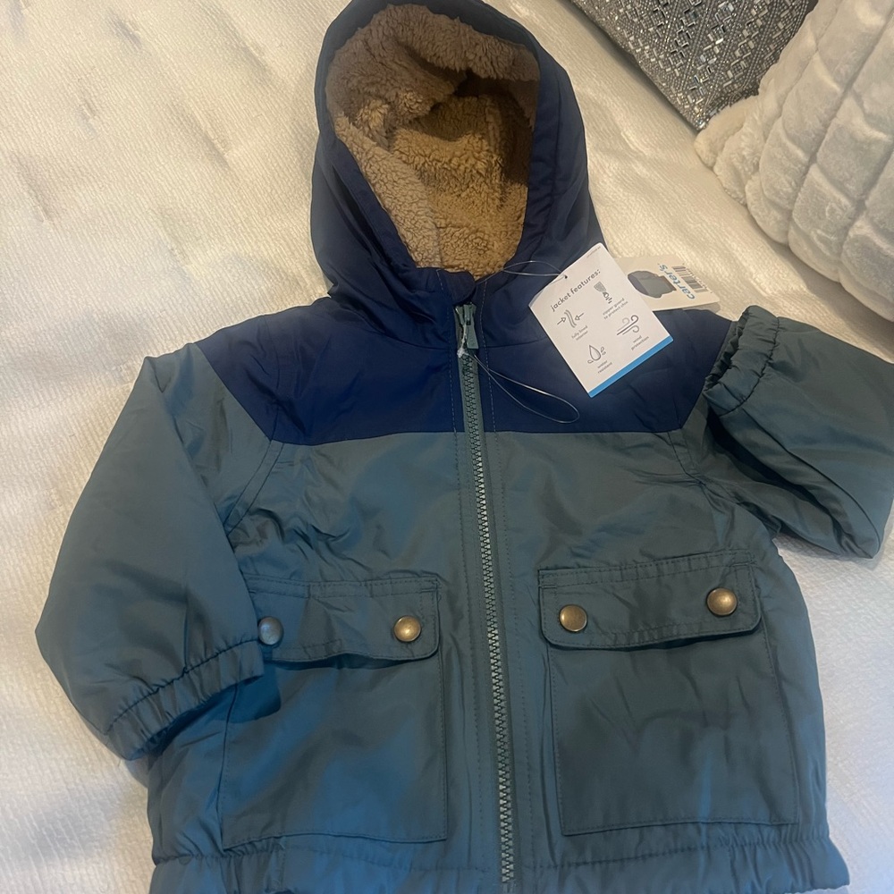 Carter's Navy and Olive Hooded Fleece lined light weight Rain Jacket